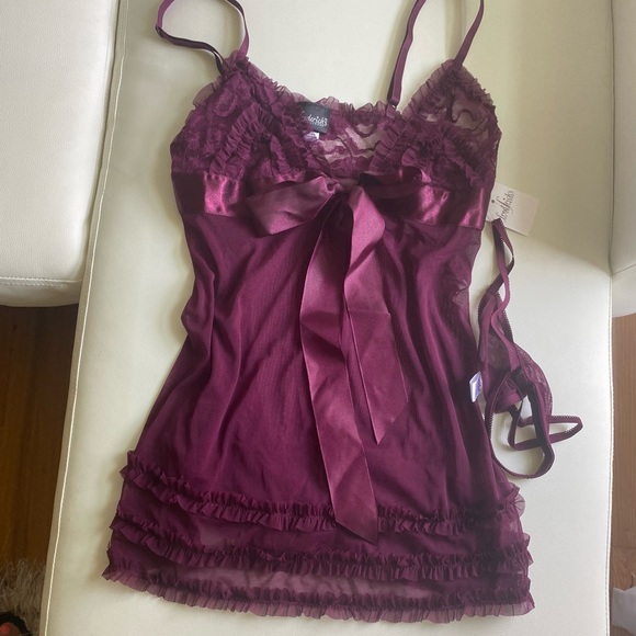 Burgundy Mesh Babydoll - Picture 3 of 11